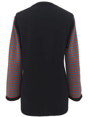 Wool Logo Button Border Sleeve Cardigan in Black/Multi