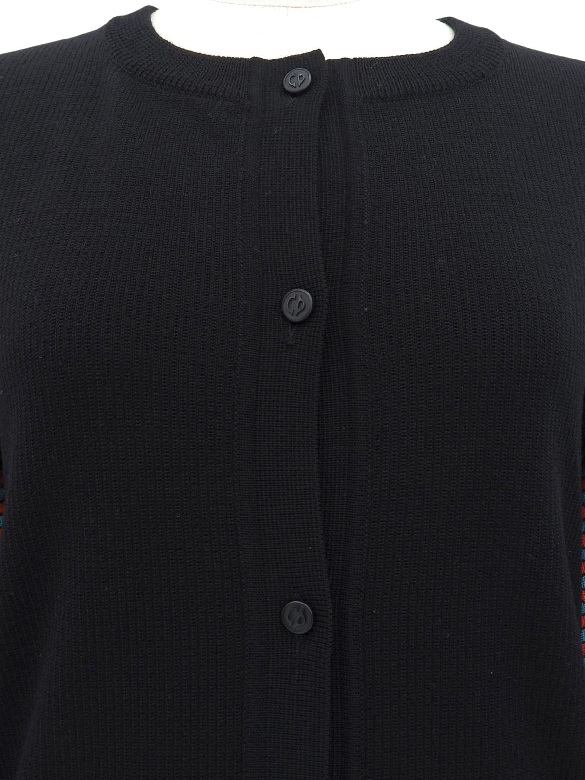 Wool Logo Button Border Sleeve Cardigan in Black/Multi