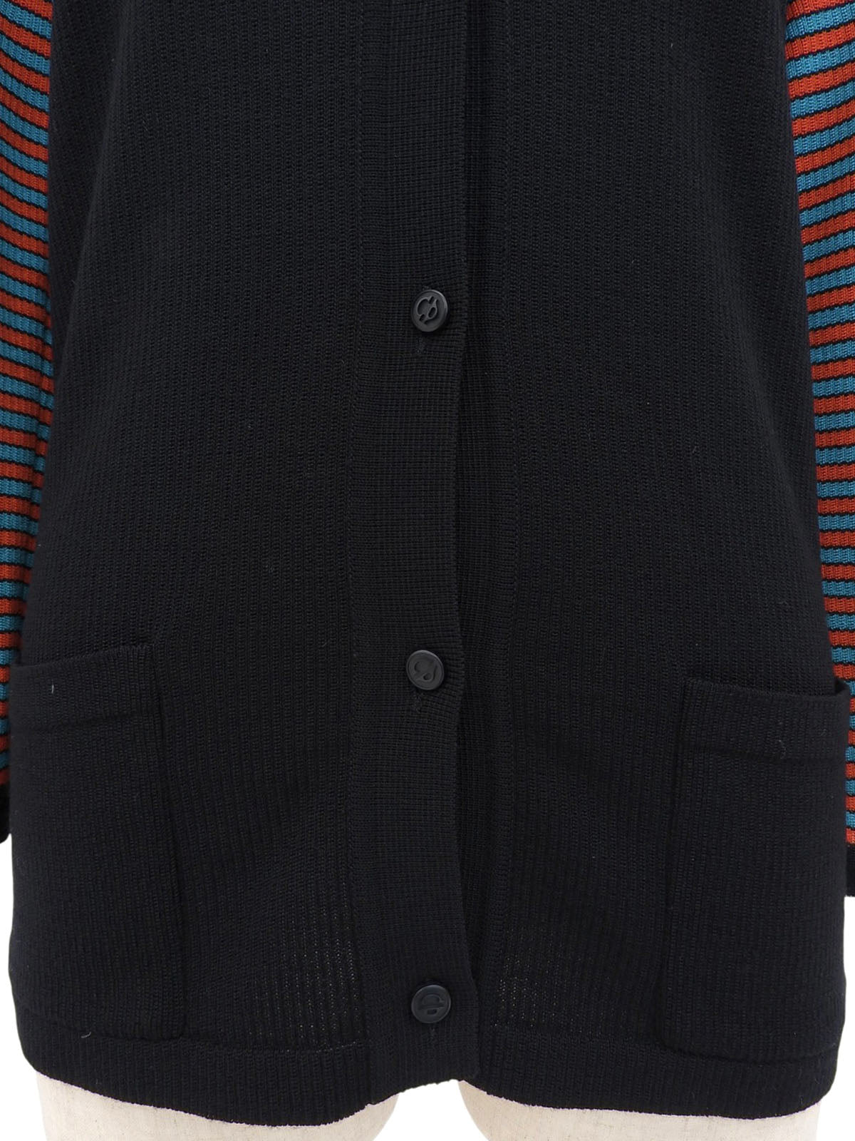 Wool Logo Button Border Sleeve Cardigan in Black/Multi