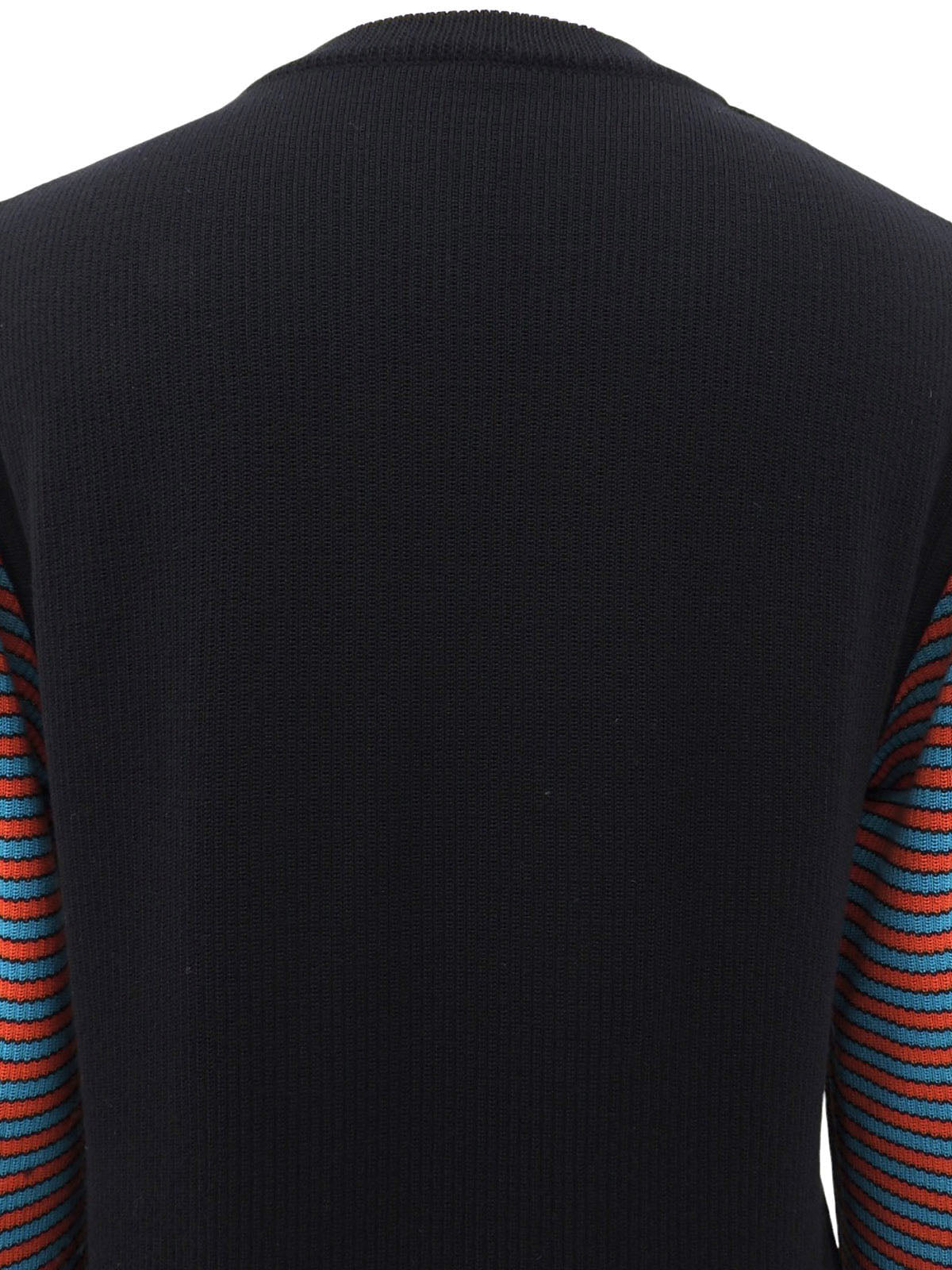 Wool Logo Button Border Sleeve Cardigan in Black/Multi