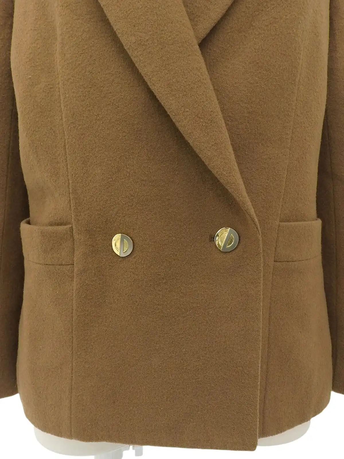 Wool logo button double-breasted jacket in camel