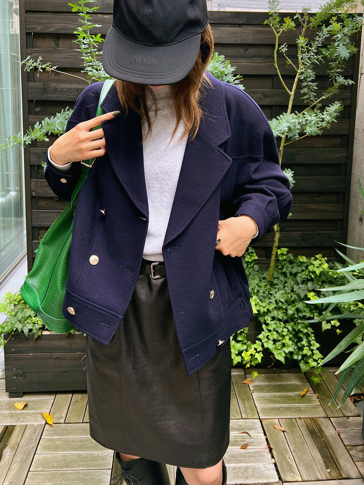 Navy Wool Logo Button Blouson
