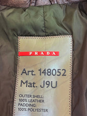 Brown leather logo zip-up jacket
