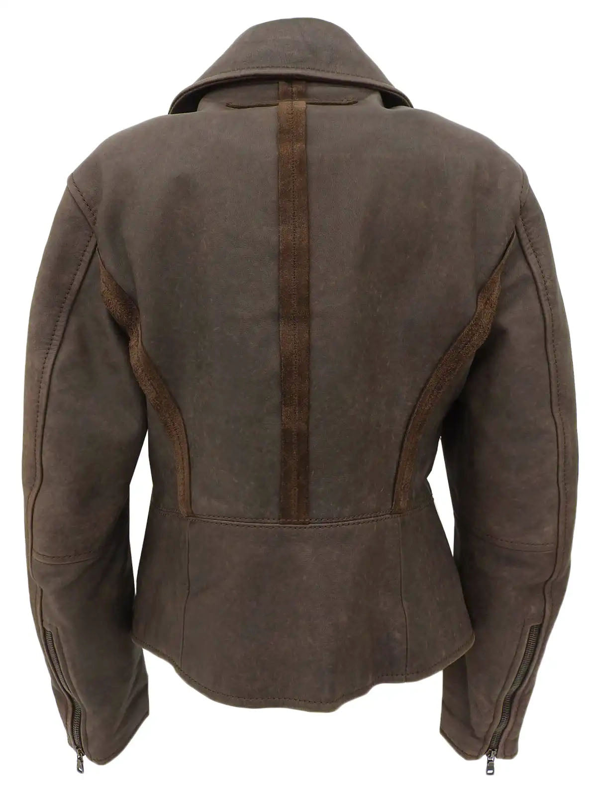 Brown leather logo zip-up jacket