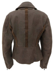 Brown leather logo zip-up jacket