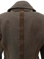 Brown leather logo zip-up jacket