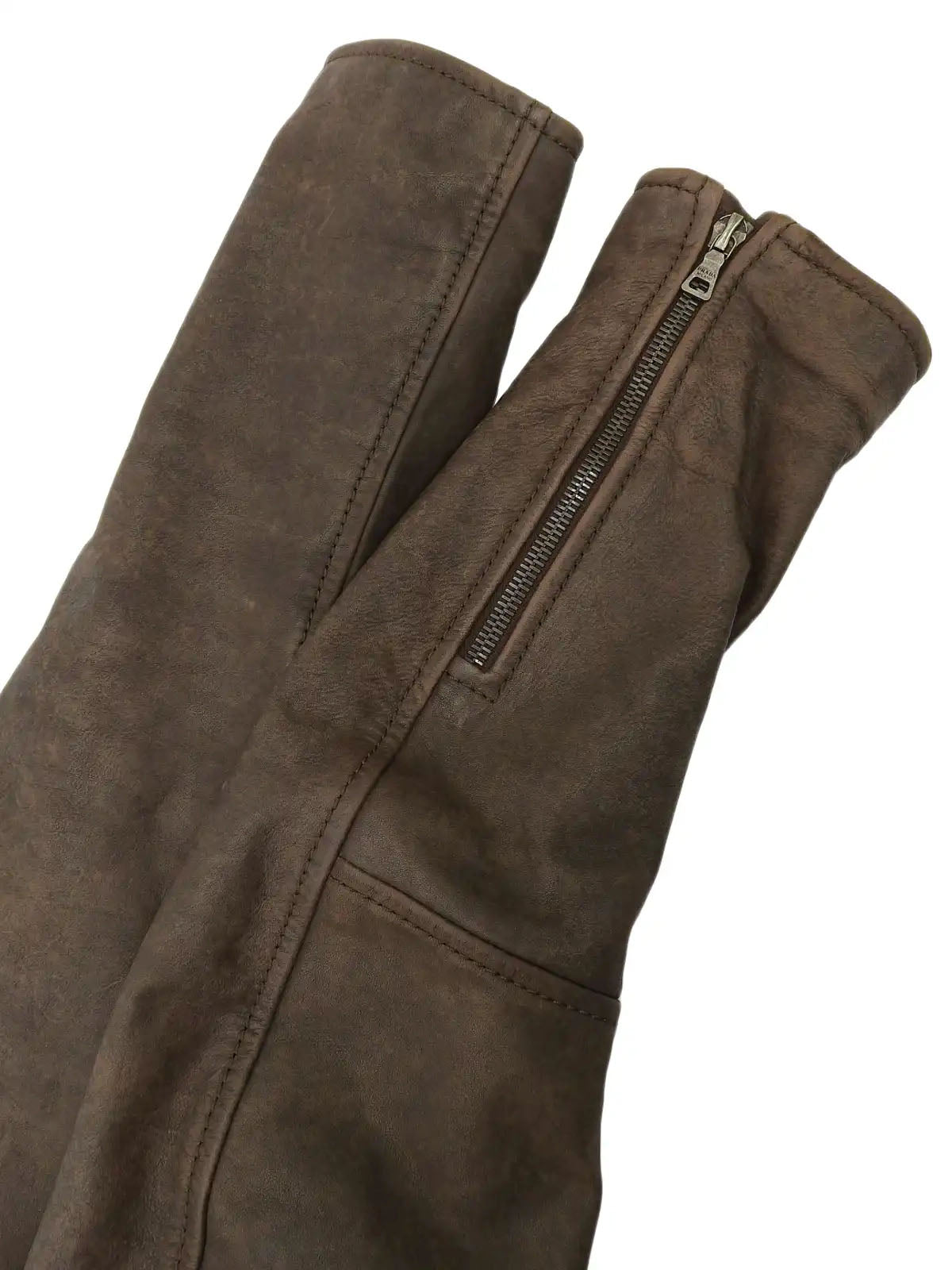 Brown leather logo zip-up jacket