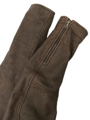 Brown leather logo zip-up jacket