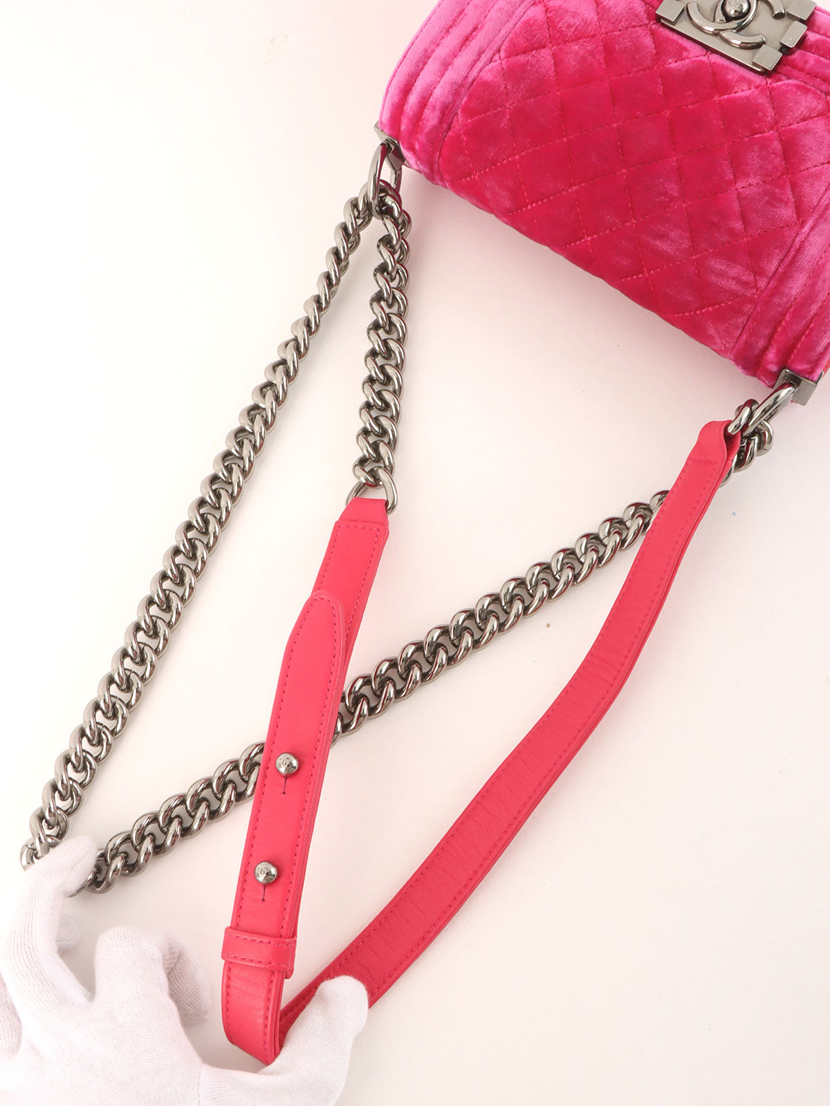 2015 Velour Boy Chanel Chain Shoulder Bag, Pink
