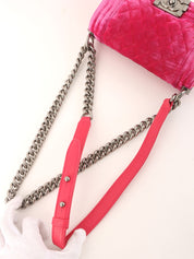2015 Velour Boy Chanel Chain Shoulder Bag, Pink