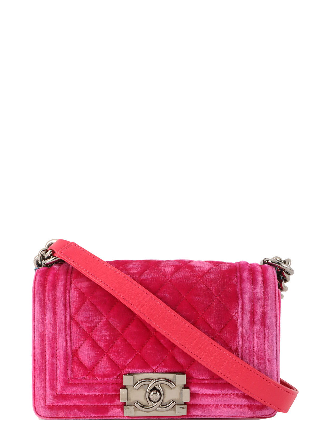 2015 Velour Boy Chanel Chain Shoulder Bag, Pink