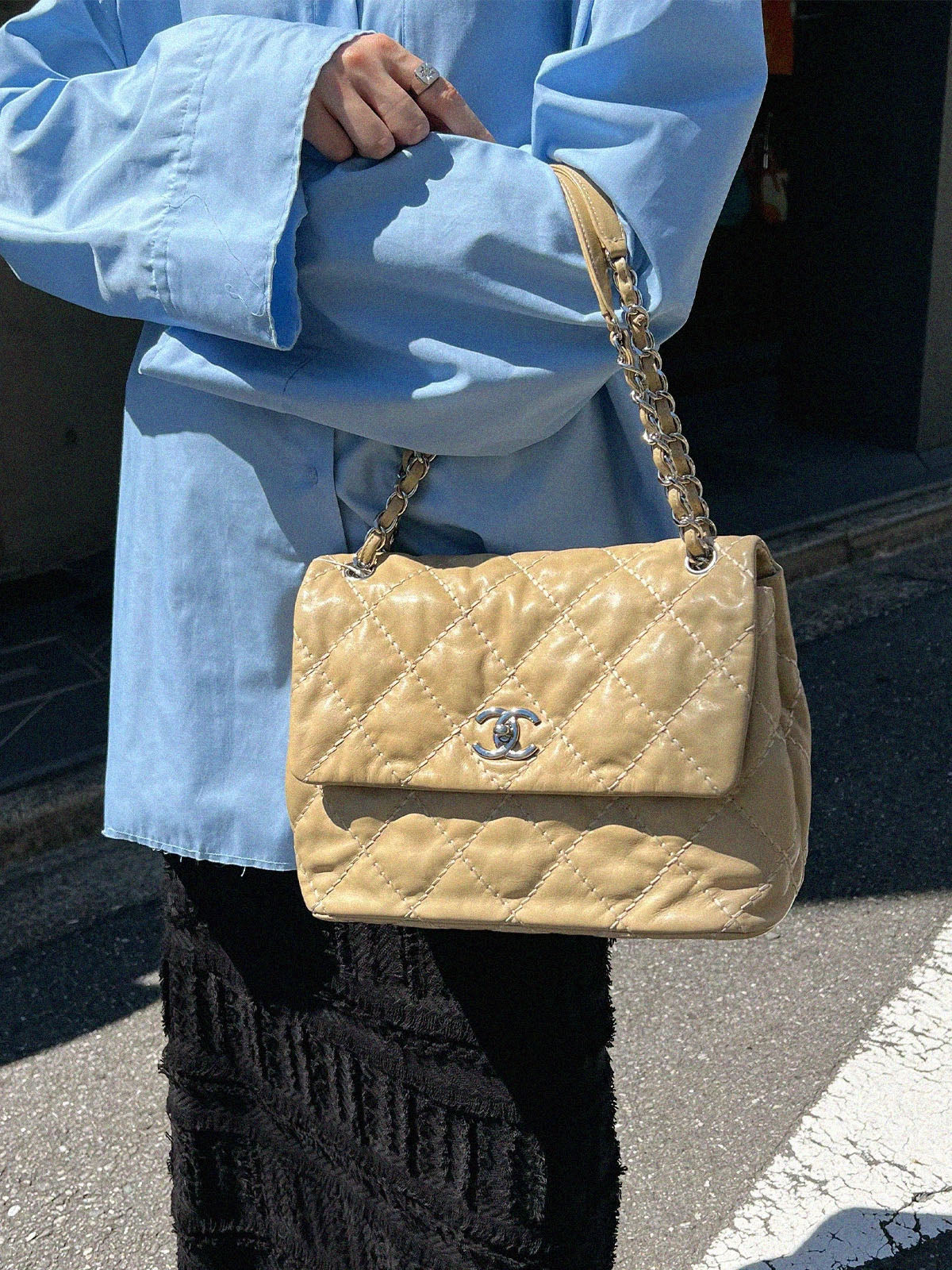 2014 Wild Stitch CC Turnlock Chain Bag, Beige