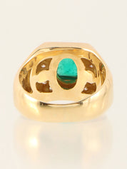 18K Platinum Emerald Diamond Square Design Ring in Gold/Green