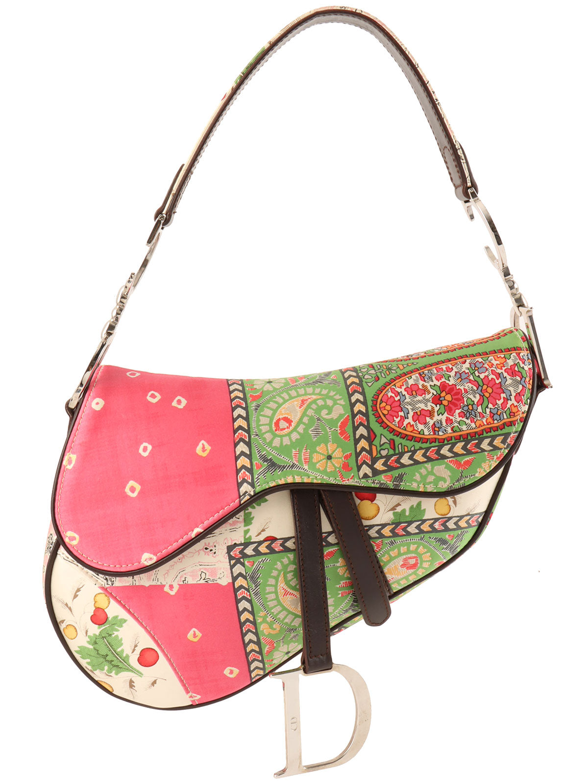 粉色、绿色和白色佩斯利花纹马鞍包