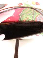 粉色、绿色和白色佩斯利花纹马鞍包