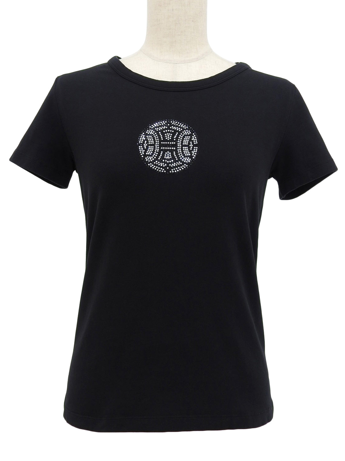 Rhinestone Macadam Logo Half Sleeve Top in Black