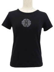 Rhinestone Macadam Logo Half Sleeve Top in Black
