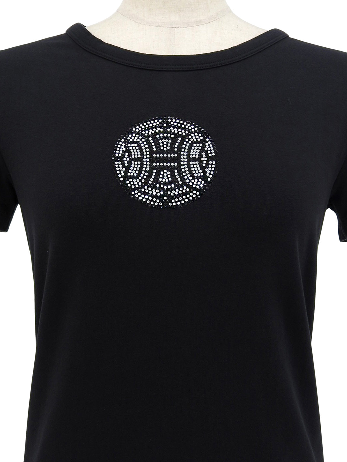 Rhinestone Macadam Logo Half Sleeve Top in Black