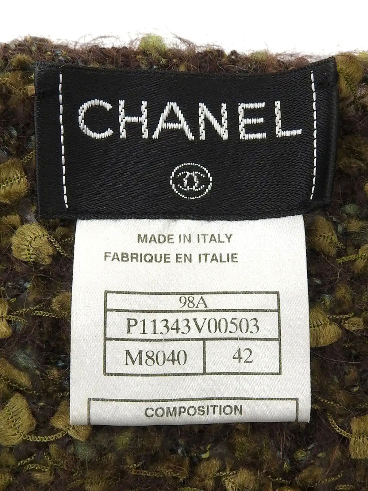 1998 Tweed CC Mark 纽扣开衫 绿/棕