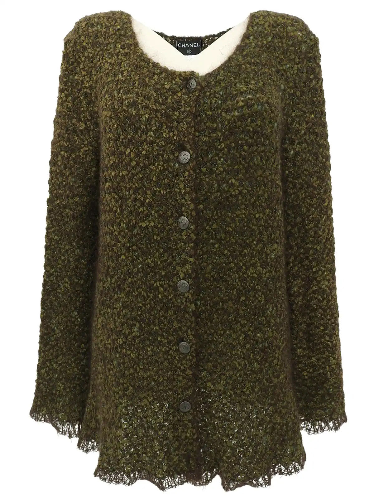 1998 Tweed CC Mark 纽扣开衫 绿/棕
