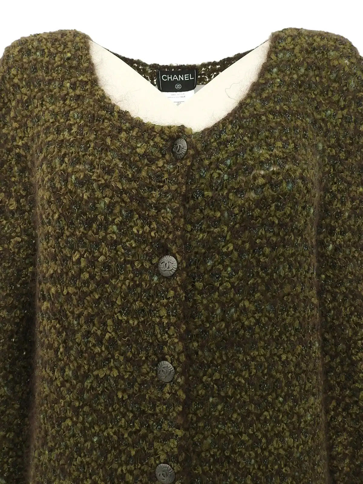 1998 Tweed CC Mark 纽扣开衫 绿/棕