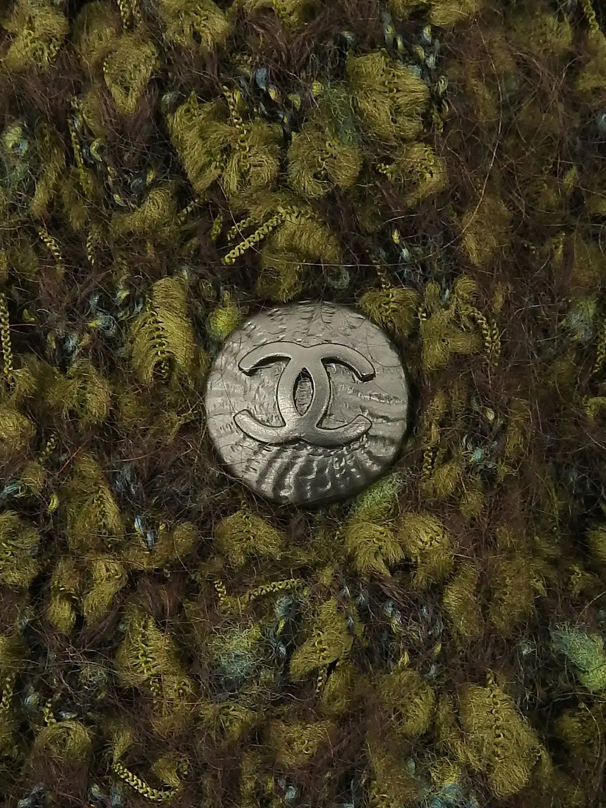 1998 Tweed CC Mark 纽扣开衫 绿/棕