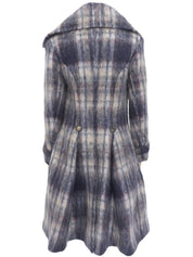 Check pattern mohair coat in navy and white