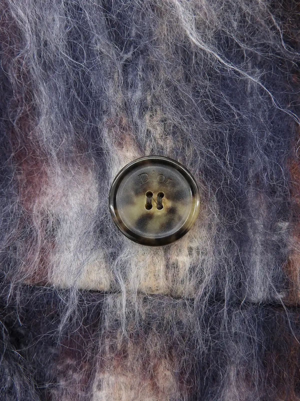 Check pattern mohair coat in navy and white
