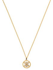 Circle Rhinestone Macadam Plate Necklace in Gold