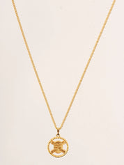 Circle Rhinestone Macadam Plate Necklace in Gold