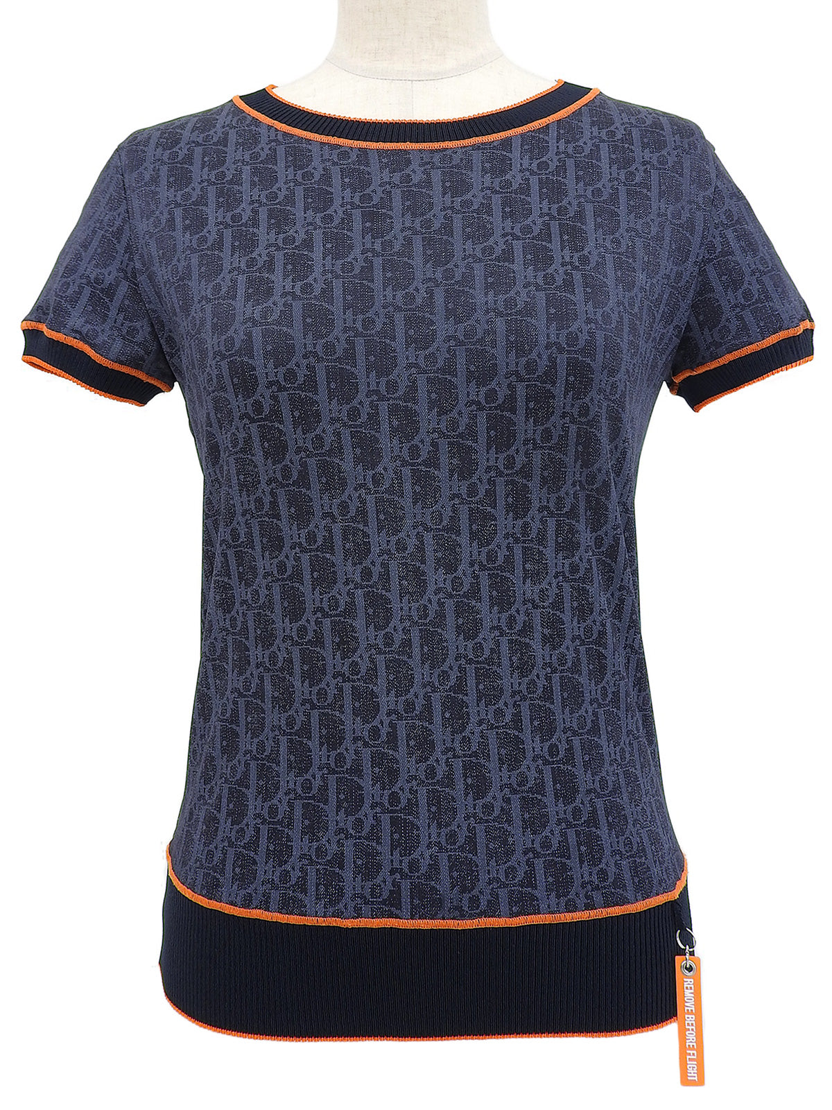Trotter Pattern Half Sleeve Top in Navy/Orange