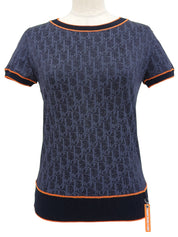 Trotter Pattern Half Sleeve Top in Navy/Orange