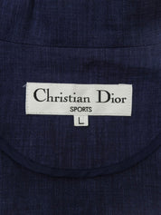 Navy Linen Logo Embroidered Shirt Jacket