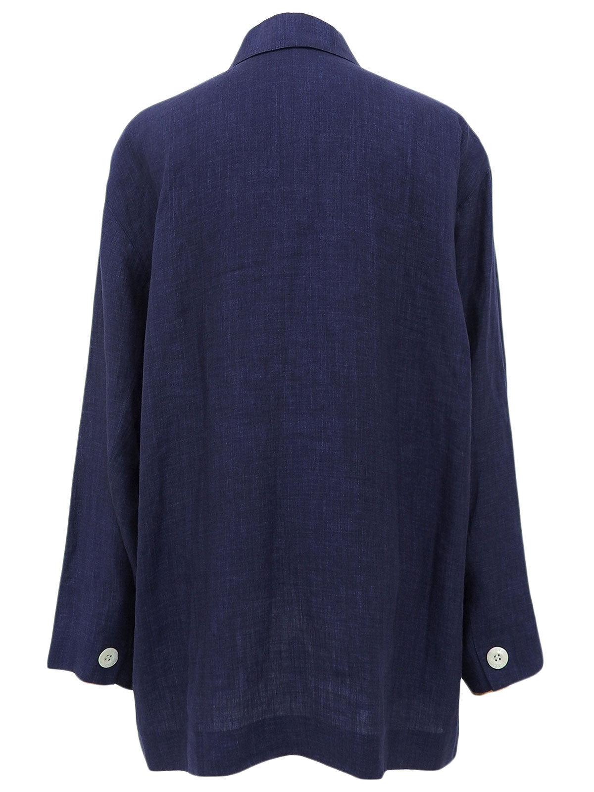 Navy Linen Logo Embroidered Shirt Jacket