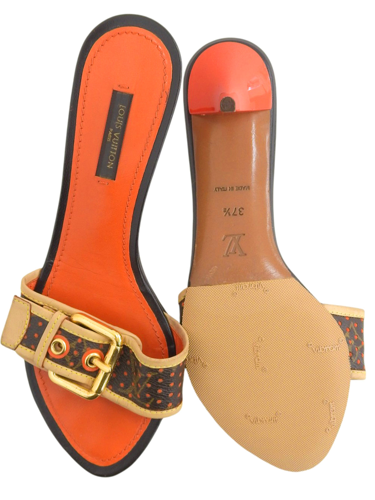 2006 Canvas Monogram Perforated Sandals in Brown/Orange