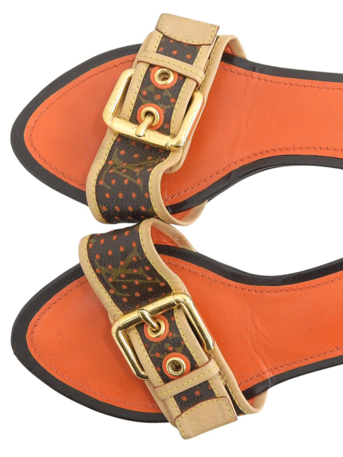2006 Canvas Monogram Perforated Sandals in Brown/Orange