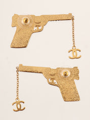 2001 Pistol Motif Swarovski CC Mark Earrings Gold/Black