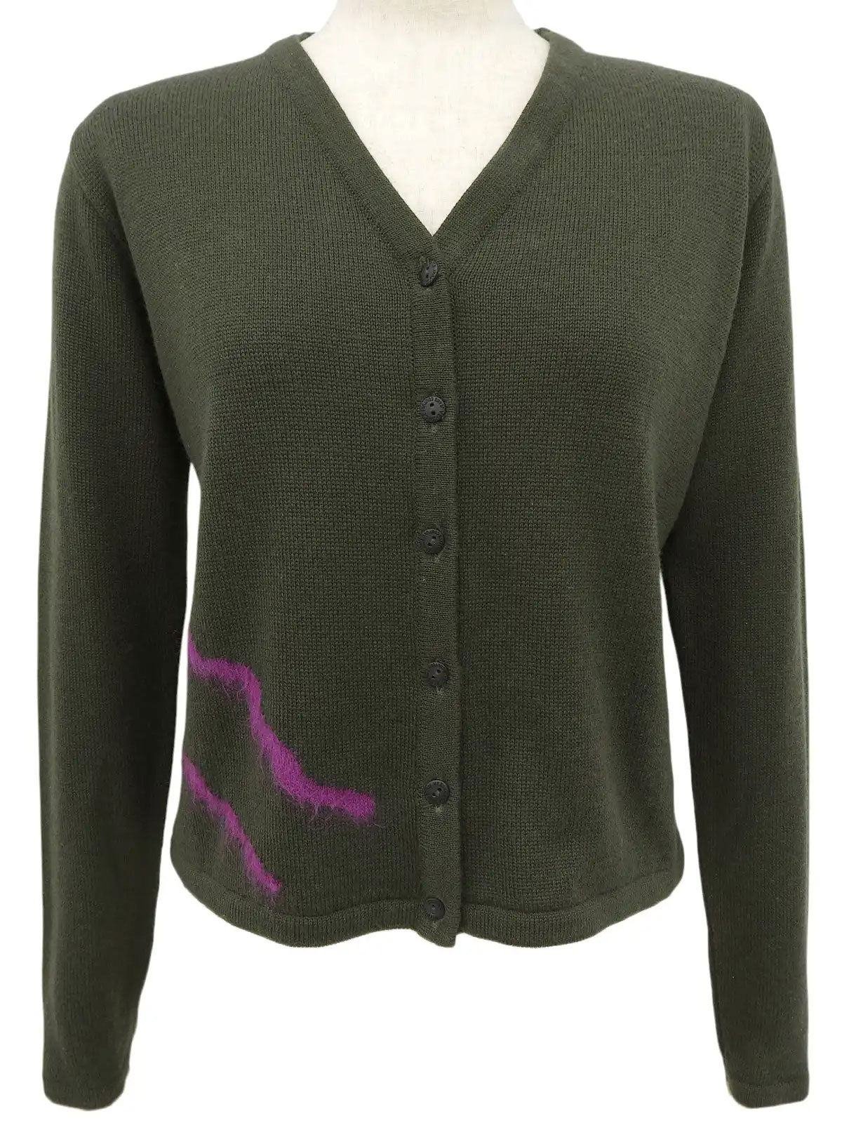 橄榄绿/大丽花紫徽标纽扣开衫