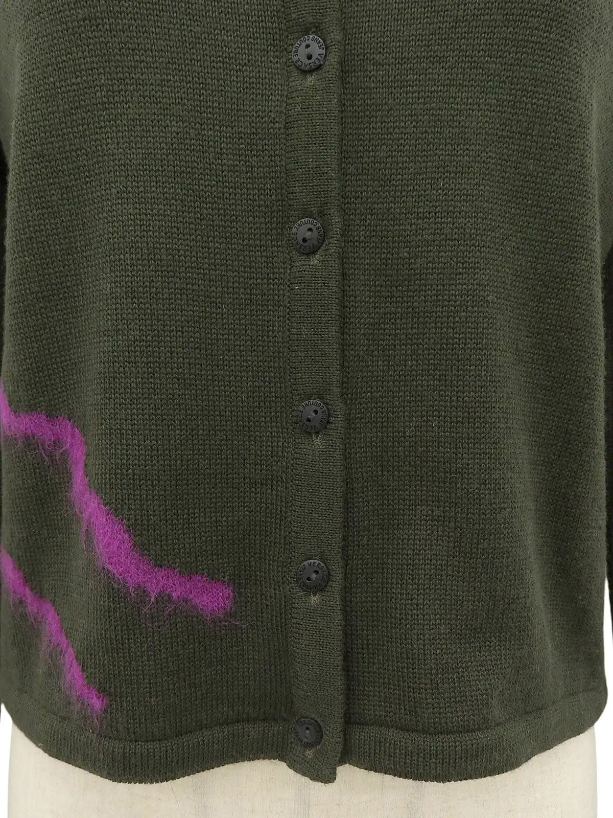 橄榄绿/大丽花紫徽标纽扣开衫