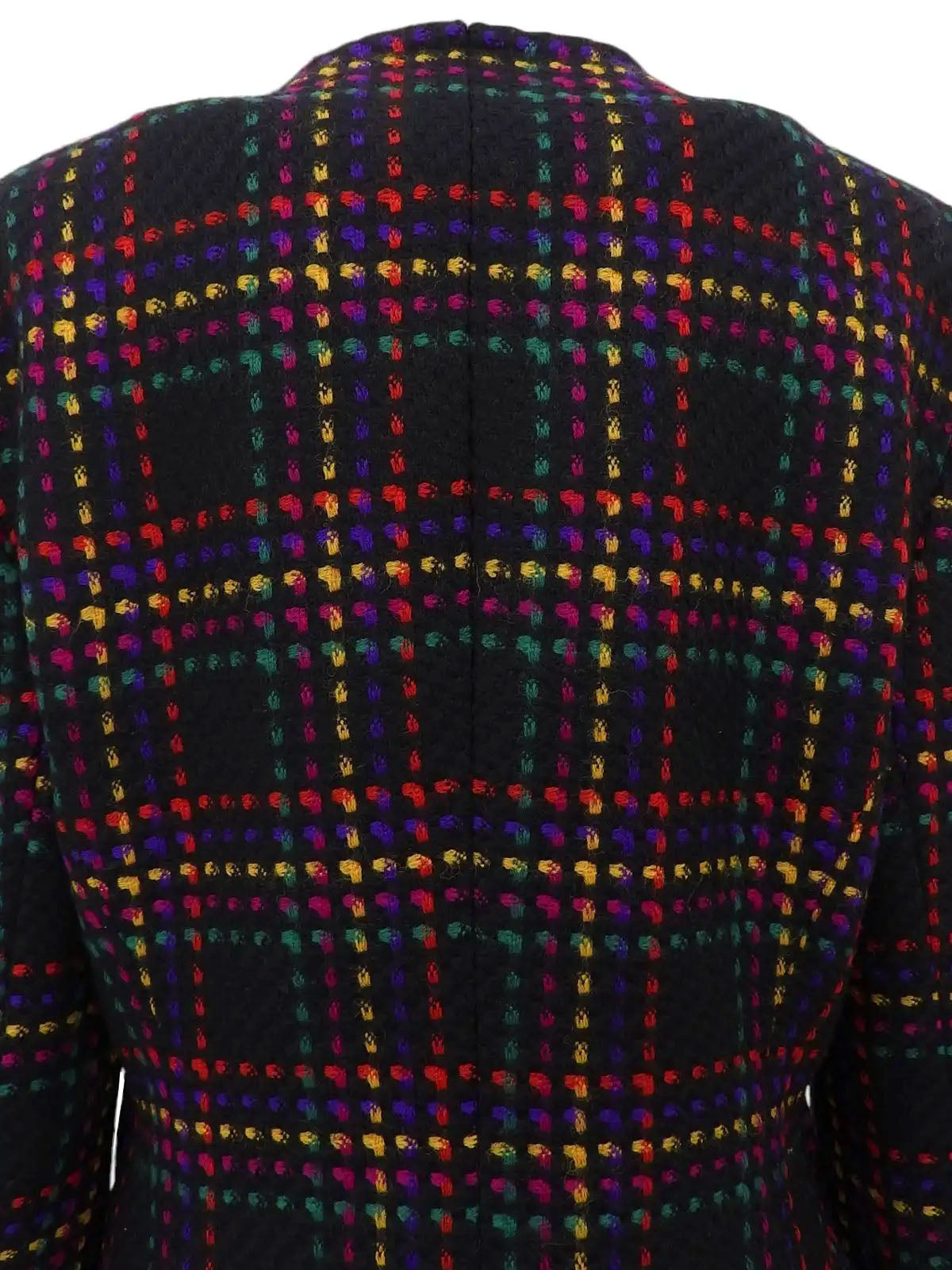 黑色/多色羊毛格纹无领夹克