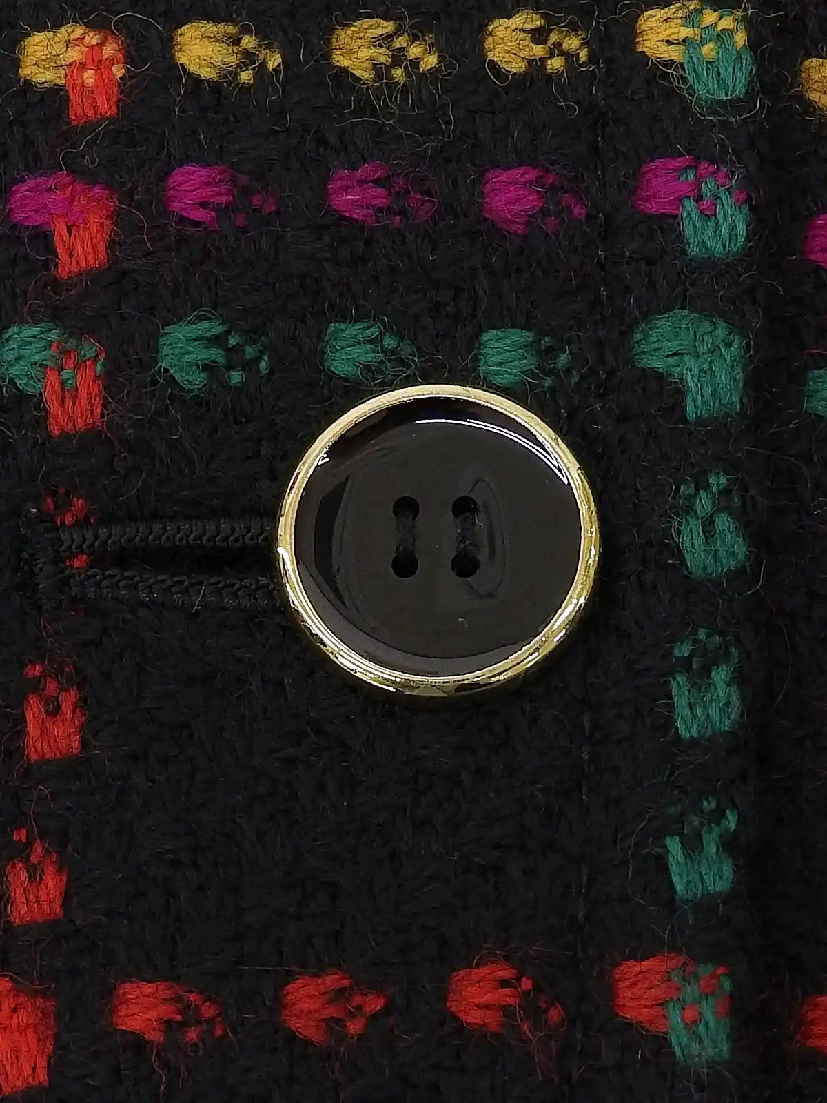 黑色/多色羊毛格纹无领夹克