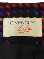 黑色/多色羊毛格纹无领夹克