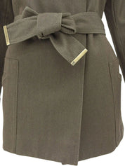 Damier Pattern Fur Denim Combination Coat in Khaki