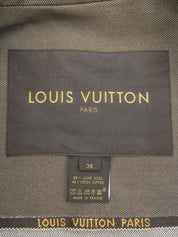 Damier Pattern Fur Denim Combination Coat in Khaki