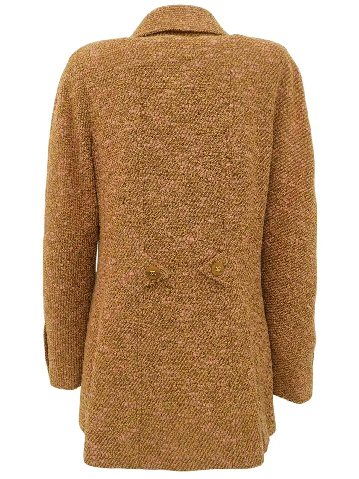 1996 Tweed CC Mark 纽扣双排扣夹克(驼色/鲑鱼粉色)