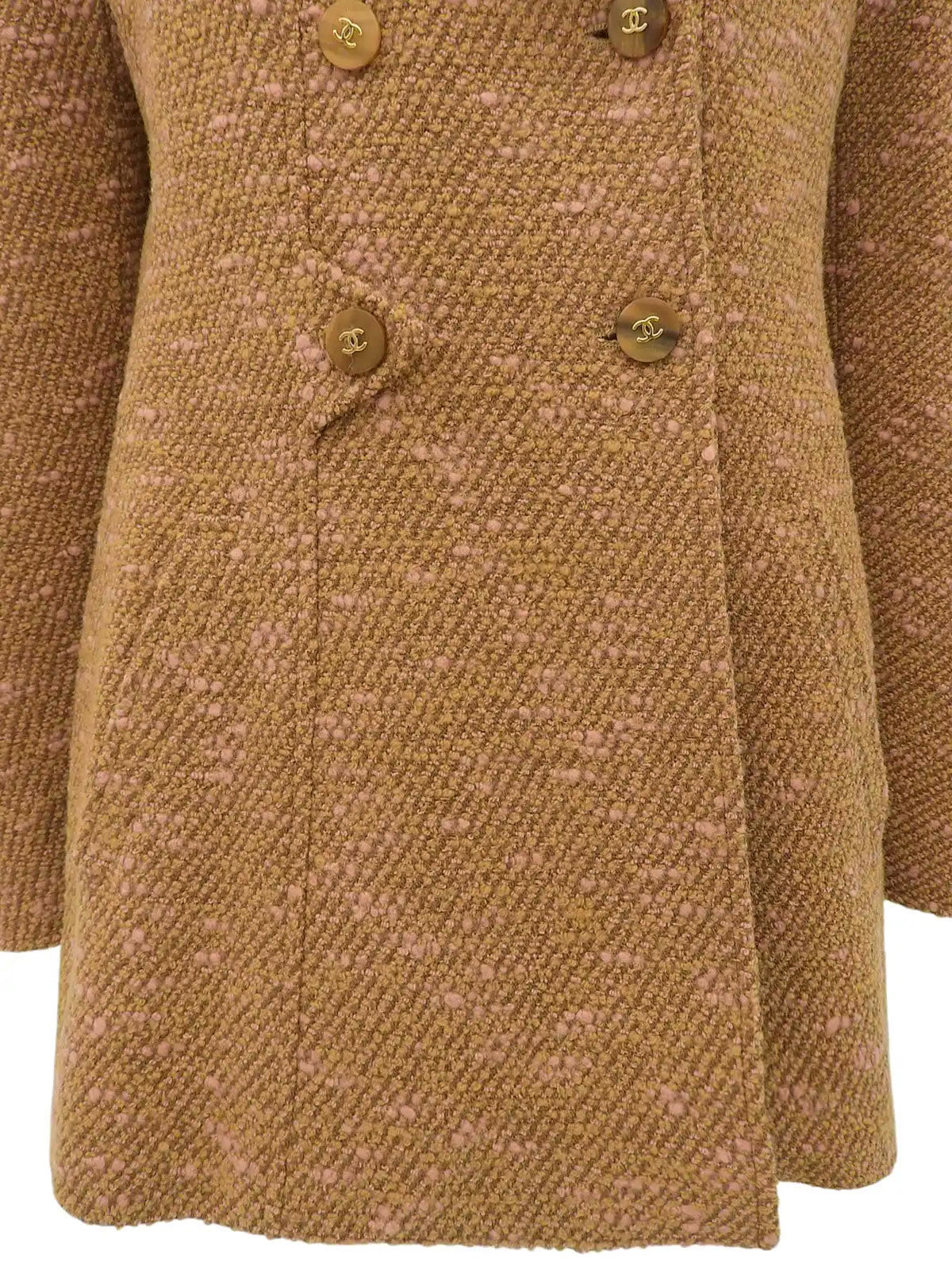 1996 Tweed CC Mark 纽扣双排扣夹克(驼色/鲑鱼粉色)