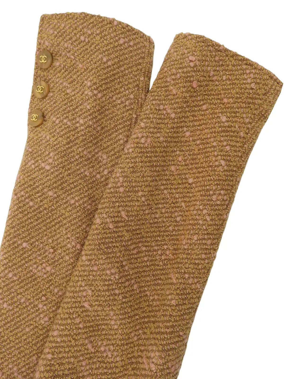 1996 Tweed CC Mark 纽扣双排扣夹克(驼色/鲑鱼粉色)