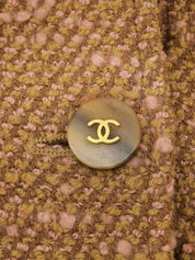 1996 Tweed CC Mark 纽扣双排扣夹克(驼色/鲑鱼粉色)