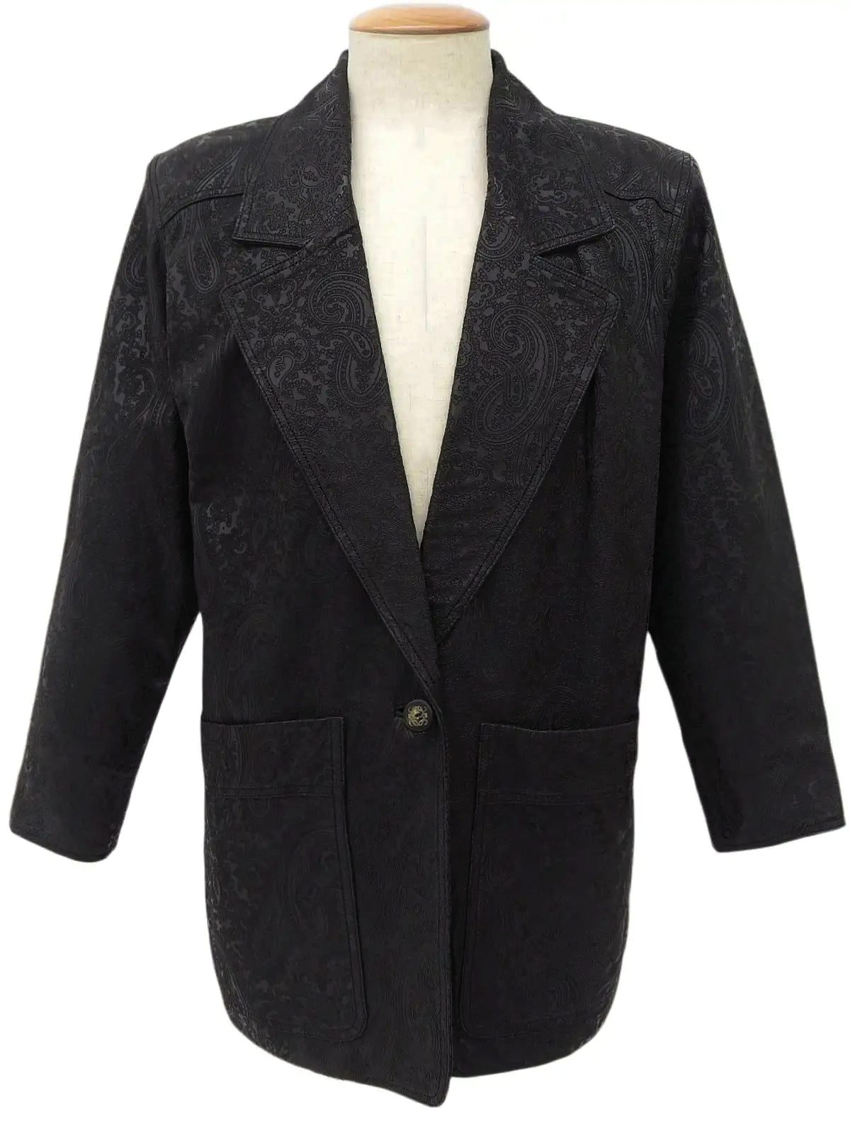 Leather Paisley Pattern Jacket in Black
