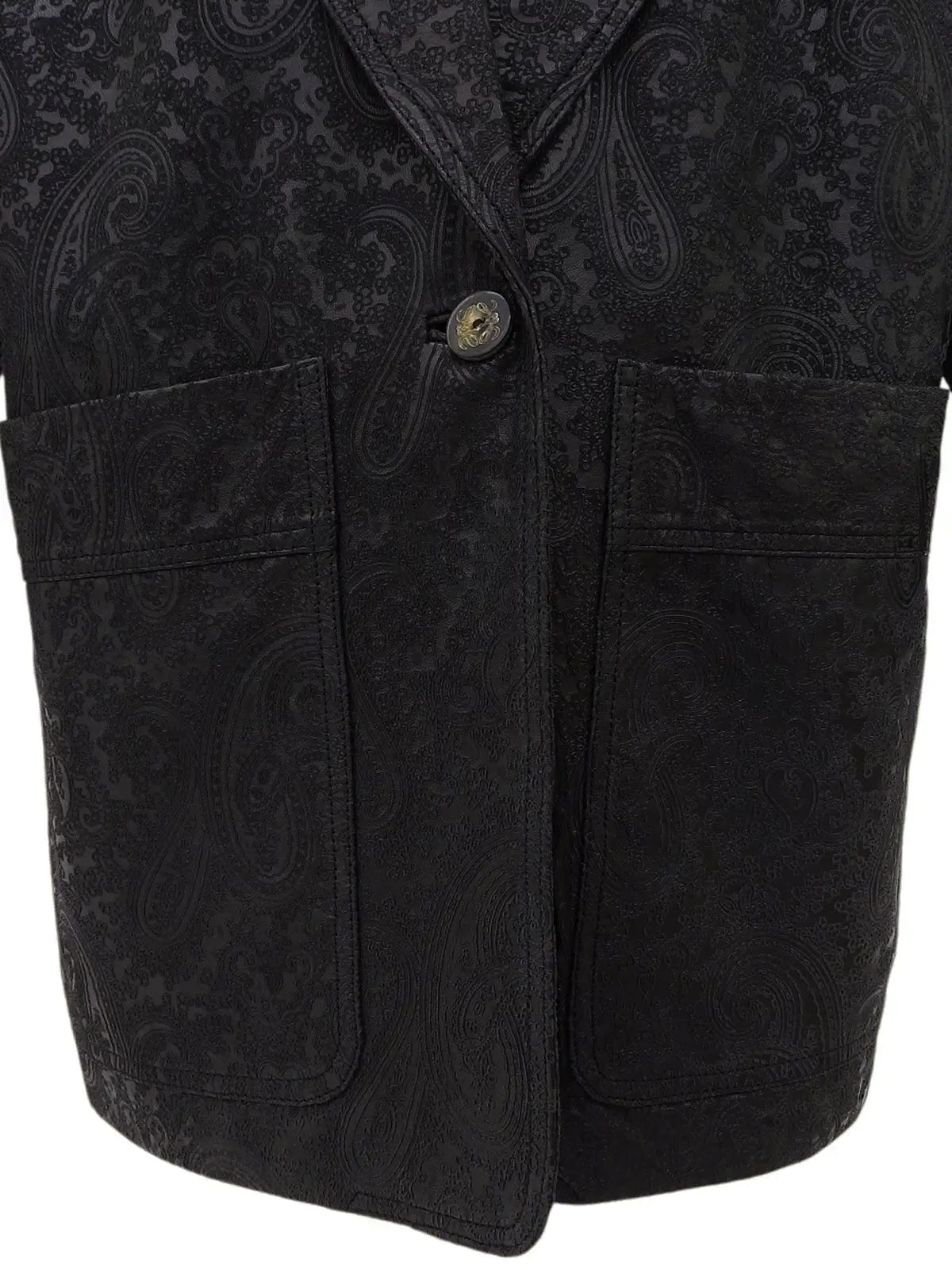 Leather Paisley Pattern Jacket in Black